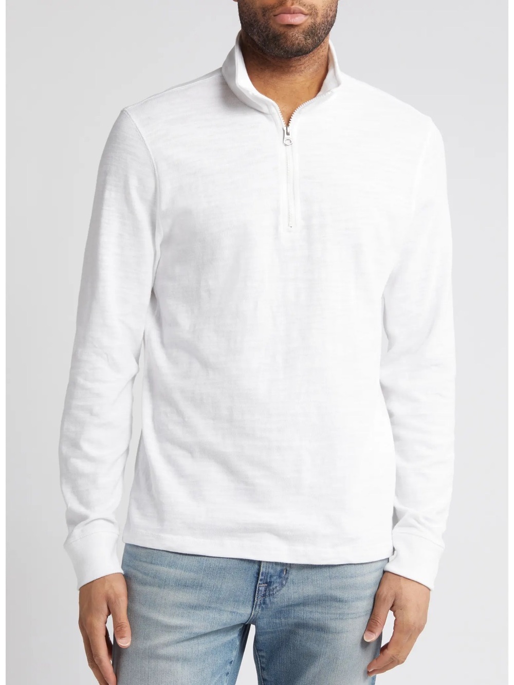 Faherty Sunwashed Organic Cotton 1/4 Zip White Preppy Pullover